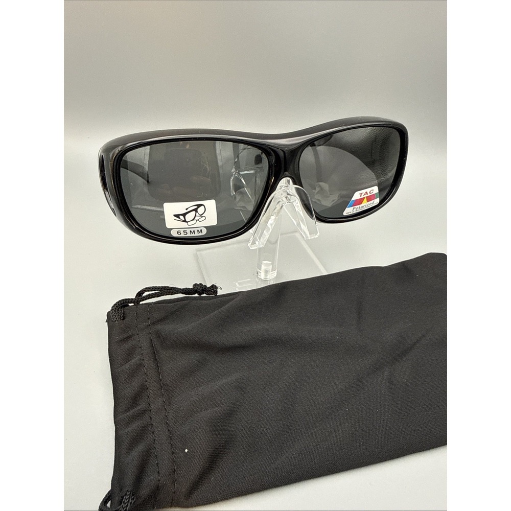 TAC Polarized Latge Black FitOvers Glasses w/ 100%UV 65mm NWT & Travel Case